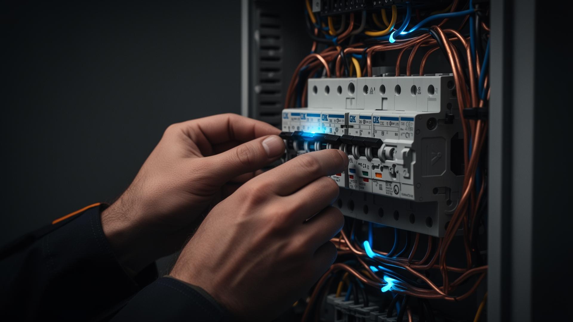 Professional electrician working on a consumer unit